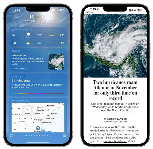 安图苹果14维修分享iPhone 14手机如何看天气时顺带看新闻 